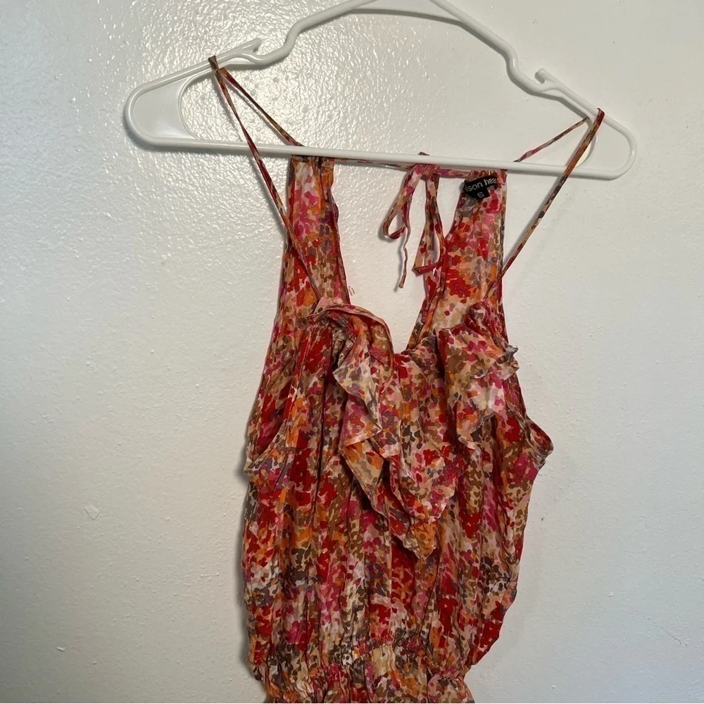 Addison Heart Women's Size Small Romper Pink Multi Geometric Ruffle Adjustable - Picture 2 of 10
